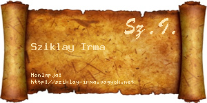 Sziklay Irma névjegykártya